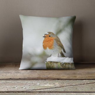 Bob the Robin with the Snowflake - Robin Photo Cushion